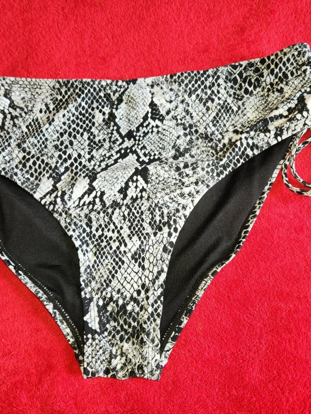L Women's Snake Print Bikini Bottom Black White Bathing Suit Swimwear Beach SEXY
